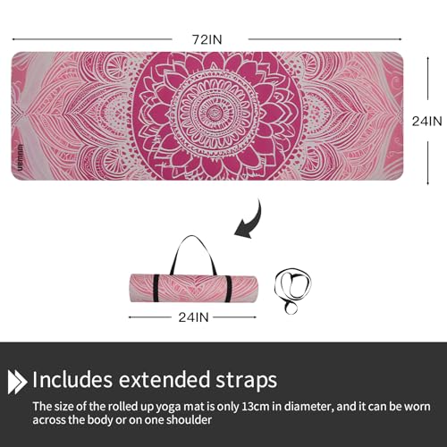 TPE Printed Yoga mat 72"x24"Thick 0.24”Non-Slip Fitness Exercise Mat | uede Printed Cute Lotus 6mm Yogamat Pilates Mats,with Strap for Women Men Outdoor Travel Home Workout Gym Floor Workout - color: pink lotus