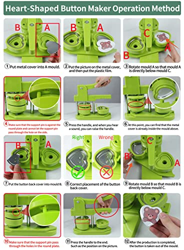 Happizza Button Maker Machine, Heart-Shaped (3rd Gen) Installation-Free, Heart Shape DIY Pin Button Maker Press Machine Kit, Badge Punch Press Machine with Free 100pcs Heart Button Parts - size: Heart - 57 mm