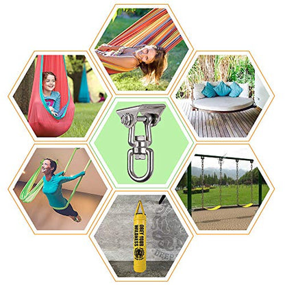 2 Pack Heavy Duty 360° Swivel Swing Hanger, Stainless Steel Hammock Hook for Ceiling Wooden Swing Set Bracket, Punching Bag Hanger for Playground Gym Rope Hammock Chair Swing, 1200 Lb Load - style: 2 Pack with Snap Hook