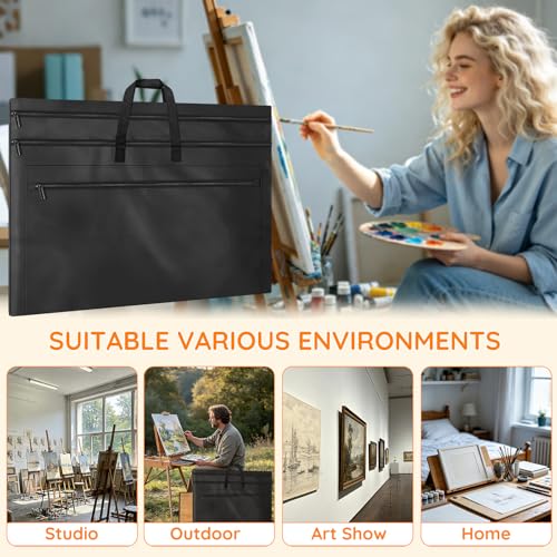 ZKOO Light Weight Art Portfolio Bag, 36 x 48 Extra Large Art Portfolio Case with Detachable Shoulder Strap, Carrying Storage Case for Artwork, Canvas, Poster, Sketching, and Drawing (Black) - size: 36 x 48 inches