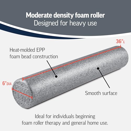 OPTP Silver AXIS Moderately Firm Foam Roller – Round, Silver, 36" x 6" | Moderate density for sports medicine, physical therapy, Pilates, yoga, trigger point myofascial release, Heat-molded EPP foam - size: 36" x 6" Round