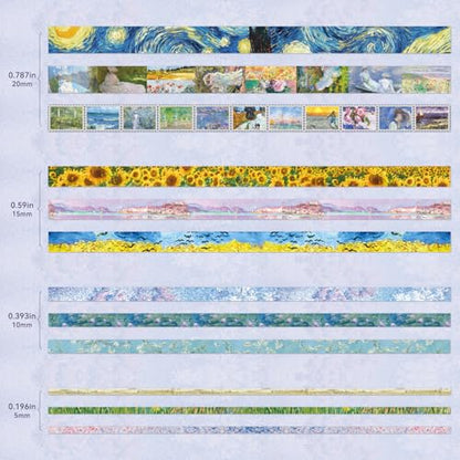 Scrapbooking Supplies Kit, Monet Van Gogh Oil Painting Theme Scrapbook Kit for Bullet Junk Journal, 12 Rolls Washi Tape, Stickers Papers for DIY Journaling Supplies, Craft Gift for Women Teenage - color: Oil painting