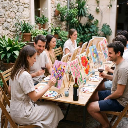 Ctosree 72 Pcs Artistic Flowers Paint and Sip Kit for Adults 8'' x 10'' Pre Drawn Canvas for Painting DIY Pre Printed Canvas for Party Favor Acrylic Painting Kit Wood Easel Brushes Date Night Bulk - style: Artistic Flowers