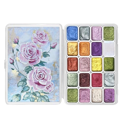 CraftyManor Mini Forestry Shifting Watercolor Painting Kit, 20 Color Shifting Watercolor Paint Set, Shimmer Metallic Watercolor Set, Glitter Watercolor Paint, Solid, Rococo Style - color: Rococo 20 Colors