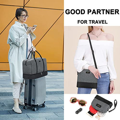 IBFUN Weekender Bags for Women, 21" Travel Duffle Bag with Shoe Compartment - color: B1-Grey