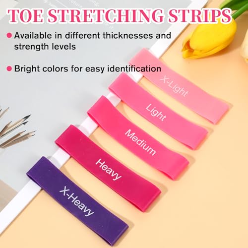 TIESOME 5 PCS Toe Bands Big Toe Spacers for Bunion Correction, Toe Stretcher Bands Toe Spacers Resistance Straightener Loop Band with Storage Bag for Women Men(Pink)