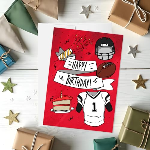 Football Birthday Card – Red Happy Birthday Card for Football Athletes and Fans - style: Football