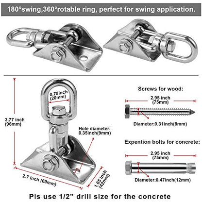 Heavy Duty Stainless Steel Hanging Kit Swing Hangers and Hammock Spring and Swing Swivel Spinner Kglobal Swivel Hook and Locking Snap Hooks for Wooden Sets，tire Swing Swivel, Seat Trapeze Yoga