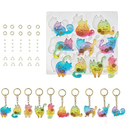 Cute Cat Silicone Resin Molds, 3D Animal Epoxy Resin Casting Molds Making Kit with Built-in Holes for DIY Keychain, Pendant, Jewelry, Bag Charm Making - Home Decor and Beginner-Friendly Craft Kit - size: Cat pendant
