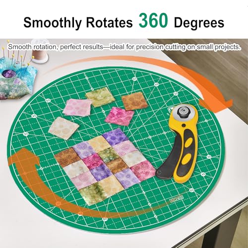 Headley Tools 13"x13" Round Rotating Cutting Mat, Self Healing Mat with 360-Degree Rotation & Anti-Slip Base, Sewing Board Cutting Mat Perfect for Fabric Quilting Leather Hobby Project, Green - color: Green, size: 13"L x 13"W