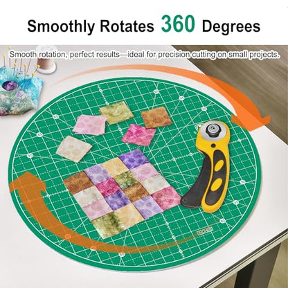 Headley Tools 13"x13" Round Rotating Cutting Mat, Self Healing Mat with 360-Degree Rotation & Anti-Slip Base, Sewing Board Cutting Mat Perfect for Fabric Quilting Leather Hobby Project, Green - color: Green, size: 13"L x 13"W