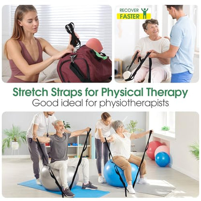 Foilswirl 8 Pack Stretching Strap with 10 Loops Bulk Yoga Strap Bulk for Physical Therapy Stretch Bands with Loops Non Elastic Bands for Exercise Dance