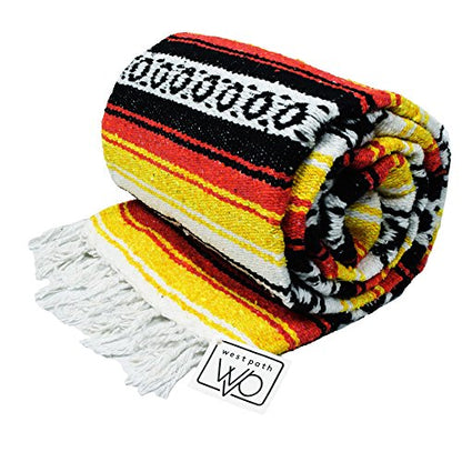 Open Road Goods Heavyweight Mexican Falsa Yoga Blanket, Extra Thick with Stripes - Great Beach, Picnic or Throw - Handmade (Sunflower) - color: Sunflower