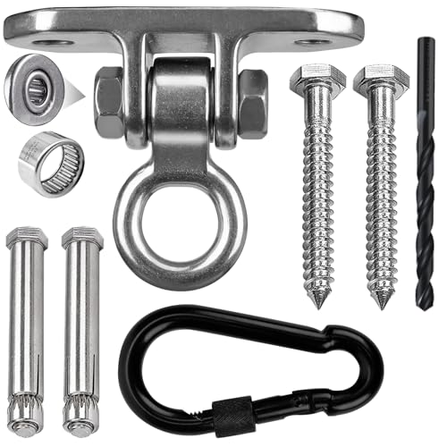 Stainless Steel Heavy Duty 180° Swing Hanger Kit - Ceiling Mount with Hook for Porch Swing, Hammock Chair, Yoga Swing, Punching Bag, 1000 LB Capacity, Rust-Resistant Hardware Included - size: 2 holes-1Pack
