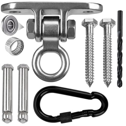 Stainless Steel Heavy Duty 180° Swing Hanger Kit - Ceiling Mount with Hook for Porch Swing, Hammock Chair, Yoga Swing, Punching Bag, 1000 LB Capacity, Rust-Resistant Hardware Included - size: 2 holes-1Pack