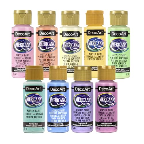 DecoArt Americana Acrylic Paint Set – Essential Pastel Colors, 9 Bottles (2 fl oz) – Art and Craft Acrylic Paints for Canvas, Wood, and More - color: Multi - Pastel Essentials, size: 2 Fl Oz (Pack of 9)