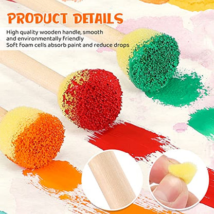 Sabary 100 Pcs Round Sponges Foam Brush Set Paint Sponge Brushes with Wooden Handle Sponge Painting Stippler Set DIY Painting Tools Stippling Kits for Arts and Crafts Acrylic(0.6 Inch) - size: 0.6 Inch