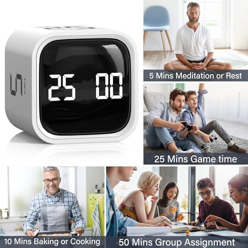 Rotating Productivity Timer 5/25/10/50, Desk Flip Timer for ADHD, White - color: White