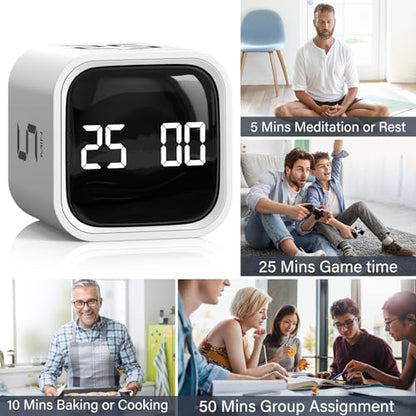 Rotating Productivity Timer 5/25/10/50, Desk Flip Timer for ADHD, White - color: White