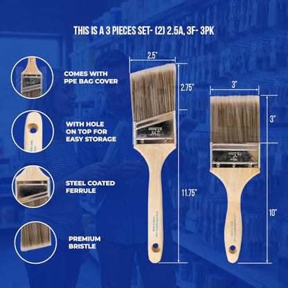 Pro Grade Paint Brushes, Flat & Angled Paint Brush Set, Walls & Trim, 2 Pc | Interior & exterior | Cabinets, doors, fences, decks | Works with latex, oil & stain | Synthetic bristles, hardwood handles