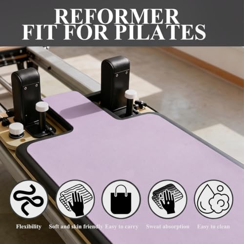 QCWN Non-Slip Pilates Reformer Mat Cover, 39" x 24" Pilates Machine Towel with Headrest Cutout, 0.8mm Sweat-Wicking Micro-Suede Foldable Mat for Female Pilates Enthusiast Exercise Matfor Pilate Training Yoga - color: Purple