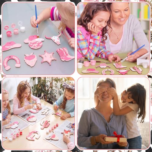 Saypacck 24 Pcs Cowgirl Party Favors Wooden Paint Craft Kits | Cowgirl Painting Crafts, Birthday Goodie Bag Fillers, Thank You Gifts for Kids Celebrations Decor - style: Cowgirl