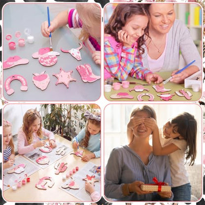 Saypacck 24 Pcs Cowgirl Party Favors Wooden Paint Craft Kits | Cowgirl Painting Crafts, Birthday Goodie Bag Fillers, Thank You Gifts for Kids Celebrations Decor - style: Cowgirl