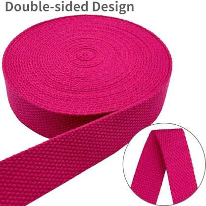 Heavy‑Duty Cotton Webbing Strap 1''x6yds Rose for Bags | 2mm thick webbing for dog collars, backpack, bag handles, apron straps, slings, sewing repairs & DIY craft projects. - color: Rose