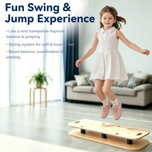 Wooden Balance Board & Wobble Board with Spring System,Adjustable Balance Board for Standing Desk,Stability Trainer for Physical Therapy,Core Strength,Posture Improvement & Home Office Use