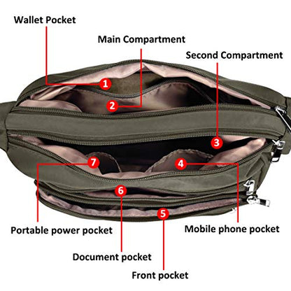 VOLGANIK ROCK RFID Purses for Women Fabric Nylon Multi Pocket Crossbody Bag Ladies Travel Handbag - color: Army Green, size: Standard