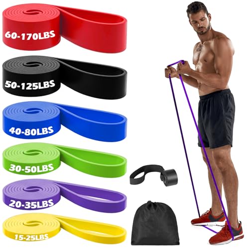 Zacro Resistance Bands Set with Door Anchor, Heavy Duty Pull Up Exercise Bands for Working Out, Muscle Power Strength Training, Physical Therapy, Home Fitness Gym Equipment for Men & Women - color: Yellow+Purple+Green+Blue+Black+Red (15-170 LBS)