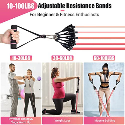 Resistance Bands with Handles for Women, 5 Level Exercise Bands - color: Pink