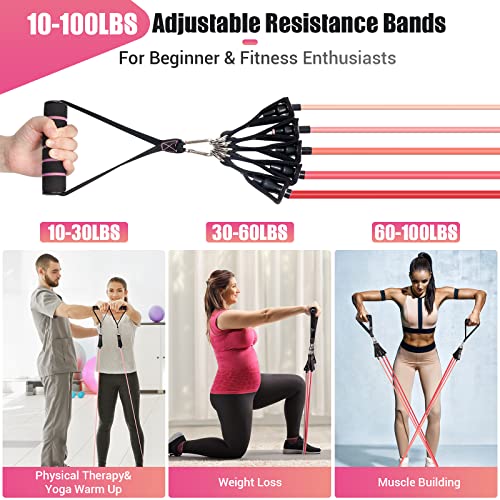 Resistance Bands with Handles for Women, 5 Level Exercise Bands - color: Pink