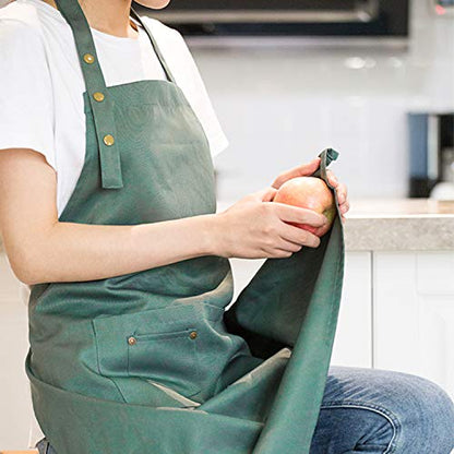 Art & Kitchen Apron for Painting Pottery Cooking, Waterproof | Apron for Men Women with Pockets, Adjustable Snap Strap, Canvas Cotton, Smock Bib Apron for Artist Ceramics Chef, Green - color: Green