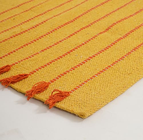 Indian Handmade 100% Organic Cotton Yoga Mat, Hand Woven Rug, Yoga Mat For Everyday Fitness at Home Comfortable Foldable Long Mat - color: Yellow