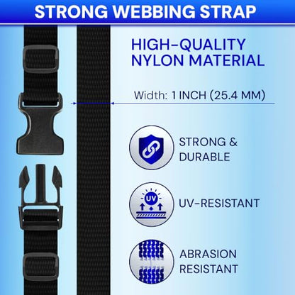 TECEUM 1" Nylon Strap Kit with Buckles, Black 6 yards Repair Set | Heavy duty hardware kit: 6yd webbing, 6 quick release buckles, 12 tri-glide slide clips, 6 metal D-rings for crafting. - color: Black, size: 1" - 6 yards, style: 6 Buckle - 12 Slides - 6 D