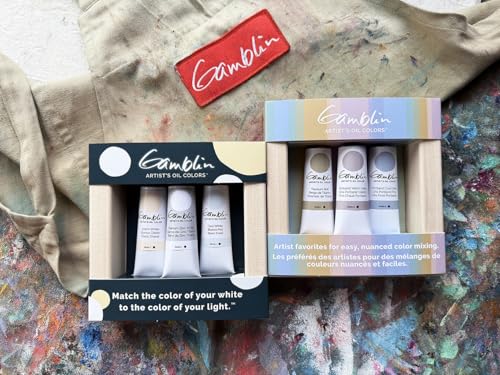 Gamblin Artist Grade Oil, Set of 37ml tubes in Warm, Titanium-Zinc, and Cool White, in a pre-primed wood panel (101104)