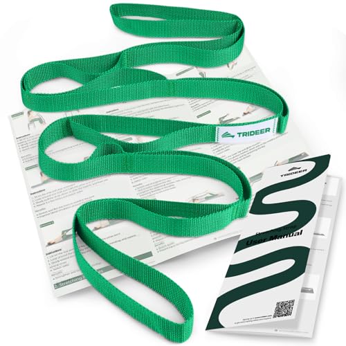 Trideer Stretching Strap with Loops & Leg Lifter, Non-Elastic PT Strap | Leg Lifter Mobility Aid, Non-Elastic PT Stretching Strap, Multi-Loop Grip Control, Home Recovery Support - color: Green