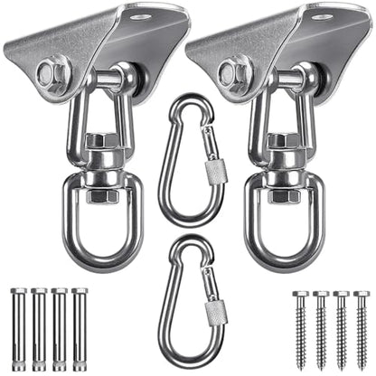 SELEWARE Swing Hangers Heavy Duty Ceiling Swing Mount with Carabiners 2 Pcs | Stainless Steel Swing Hooks 360° Swivel Swing Hardware for Porch Swing Hammock Chair Heavy Bag Yoga Silk 1000 LB Capacity - color: Silver-360° Swing Hanger With Carabiners (2 Pa