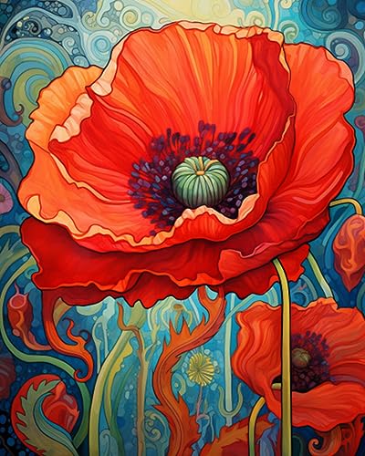 Tucocoo Red Poppy Paint by Bumbers for Adults Abstract Poppy DIY Paint by Numbers Acrylic Paint Canvas Graffiti Red Flowers Abstract Red Flower Scenery Painting Kits Art 16x20 Inch（Without Frame） - color: Abstract Flower 04, size: 16''x20''(Frameless)