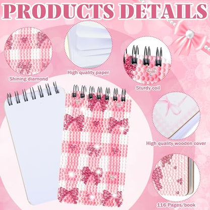 Fuyoooo 12 Pcs Pink Bow Diamond Art Notebook for Adults, 4.72 x 2.83 Inch | Coquette Bow Diamond Art Kits, Bowknot DIY Cover Notebook Diamond Painting for Beginners, 5d Journal Notepad Accessories - style: Pink Bow