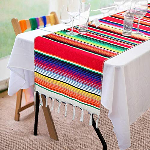 Fowecelt Mexican Serape Table Runner 14 x 84 Inch for Mexican Party Wedding Decorations Outdoor Picnics Dining Table, Fringe Cotton Handwoven Table Runners - color: Red, size: 84" x 14" (Runner)