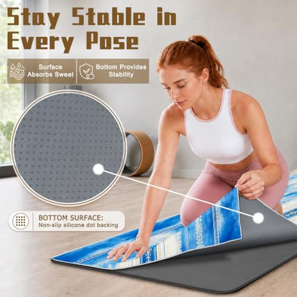 Hot Yoga Towel Non Slip, Ultra-Absorbent Yoga Mat Towel, Soft with Printed Design, Machine Washable, Yoga Pilates Towel Suitable for Exercise, Pilates, Yoga, 72x27in.Blue Stripe - color: Blue Stripe