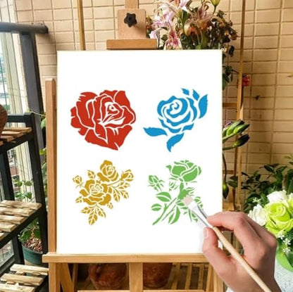 Rose Flower Stencil Set,5.9x5.9 Inch Reusable Flower Stencils Painting Crafts Templates for DIY Art Scrapbook Drawing Stencil for Painting on Wood, Wall, Furniture(4PCS)