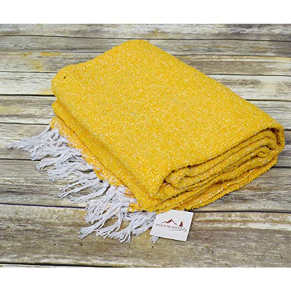 Open Road Goods Solid Color Mexican Yoga Blanket – Large Handwoven Throw for Yoga, Beach, Camping or Home – Soft and Durable Cotton Blend - color: Yellow Blanket
