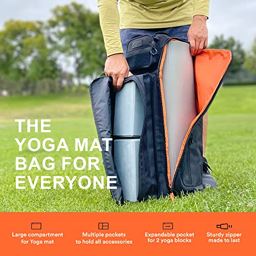 Fitdom Yoga Mat Bag for Women & Men, Large Yoga Gym Duffle with Mat Holder | Expandable Pocket Fits 2 Yoga Blocks with Spacious Storage & Multiple Pockets for Yoga Mats, Pilates, Gym & Workout Gear