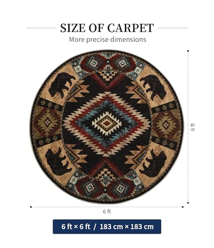 YIHOUSE Washable Western Cabin Round Rug, 6ft - color: Bear, size: 6' (Round)