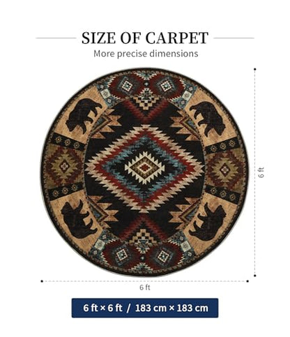 YIHOUSE Washable Western Cabin Round Rug, 6ft - color: Bear, size: 6' (Round)