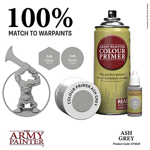 The Army Painter, Colour Primer Ash Grey, 400 ml acrylic spray | Spray Paint Basecoat for Miniature Model Undercoat Priming, Plastic Wargames, DnD & Warhammer - color: Ash Grey