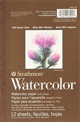 Strathmore 400 Series Tape Bound Watercolor Pad, 140 lb. Cold Press, 5.5 X 8.5 inches, White, 12 Sheets (298-103) - size: 5.5 x 8.5 inches, style: Tape Binding